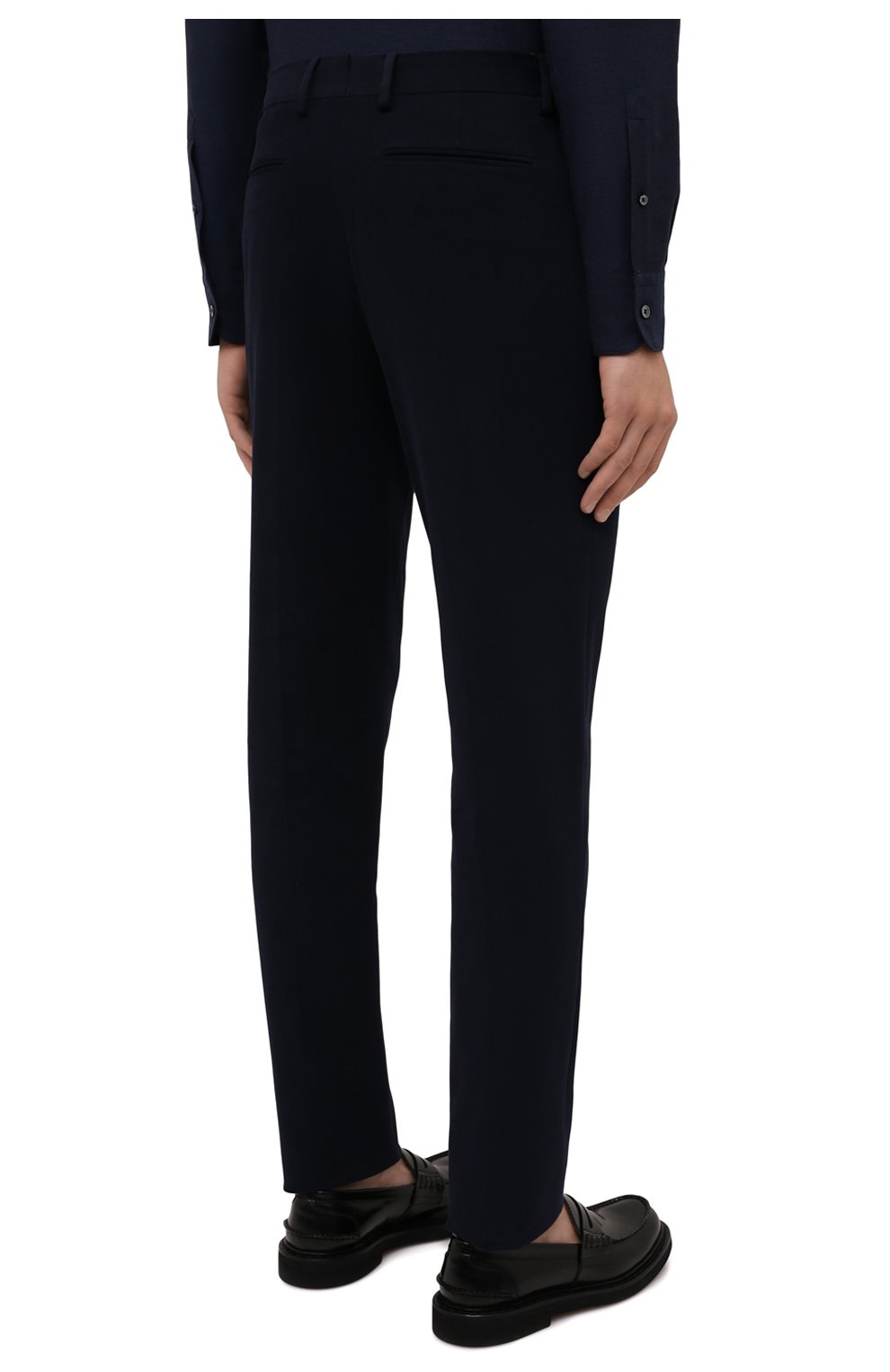 Мужские хлопковые брюки ERMENEGILDO ZEGNA темно-синего цвета, арт. UVI14/TP24 | Фото 4 (Длина (брюки, джинсы): Стандартные; Материал внешний: Хлопок; Стили: Классический; Случай: Формальный)