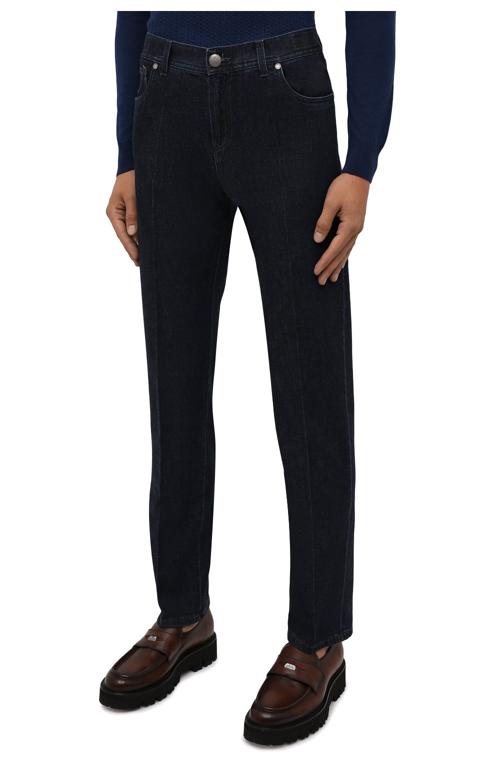 Мужские джинсы ANDREA CAMPAGNA темно-синего цвета, арт. AC402/T27.W00D | Фото 3 (Силуэт М (брюки): Прямые; Кросс-КТ: Деним; Длина (брюки, джинсы): Стандартные; Материал внешний: Хлопок; Стили: Классический)