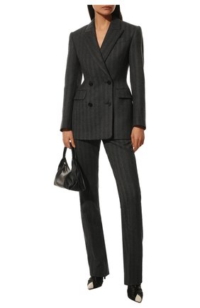 Женские шерстяные брюки ALEXANDER MCQUEEN серого цвета по цене 104000 руб., арт. 639932/QJACG | Фото 2 Женские шерстяные брюки ALEXANDER MCQUEEN серого цвета, арт. 639932/QJACG | Фото 2 (Материал подклада: Купро; Материал внешний: Шерсть; Длина (брюки, джинсы): Удлиненные; Стили: Гламурный; Женское Кросс-КТ: Брюки-одежда; Силуэт Ж (брюки и джинсы): Прямые)