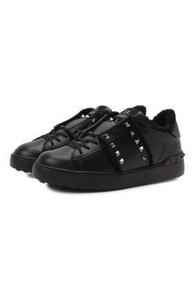 Женские кожаные кеды rockstud untitled VALENTINO черного цвета по цене 59950 руб., арт. WW0S0A01/FAN | Фото 1 Женские кожаные кеды rockstud untitled VALENTINO черного цвета, арт. WW0S0A01/FAN | Фото 1 (Подошва: Платформа; Материал внутренний: Текстиль)