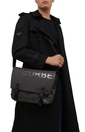 Мужская текстильная сумка lock BURBERRY серого цвета, арт. 8043704 | Фото 2 (Ремень/цепочка: На ремешке; Материал: Текстиль; Размер: medium)
