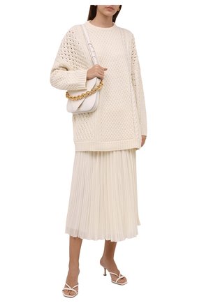 Женская шерстяная юбка CHLOÉ белого цвета, арт. CHC21WJU16061 | Фото 2 (Материал внешний: Шерсть; Женское Кросс-КТ: юбка-плиссе, Юбка-одежда; Длина Ж (юбки, платья, шорты): Миди; Стили: Романтичный; Материал подклада: Шелк)