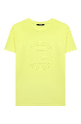Детская хлопковая футболка BALMAIN желтого цвета по цене 17250 руб., арт. 6P8571 | Фото 1 Детская хлопковая футболка BALMAIN желтого цвета, арт. 6P8571 | Фото 1 (Материал внешний: Хлопок; Рукава: Короткие)