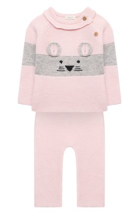 Детский комплект из пуловера и брюк BABY T розового цвета, арт. 21AI150C/1M-12M | Фото 1 (Кросс-КТ НВ: Костюм; Материал внешний: Шерсть; Рукава: Длинные)