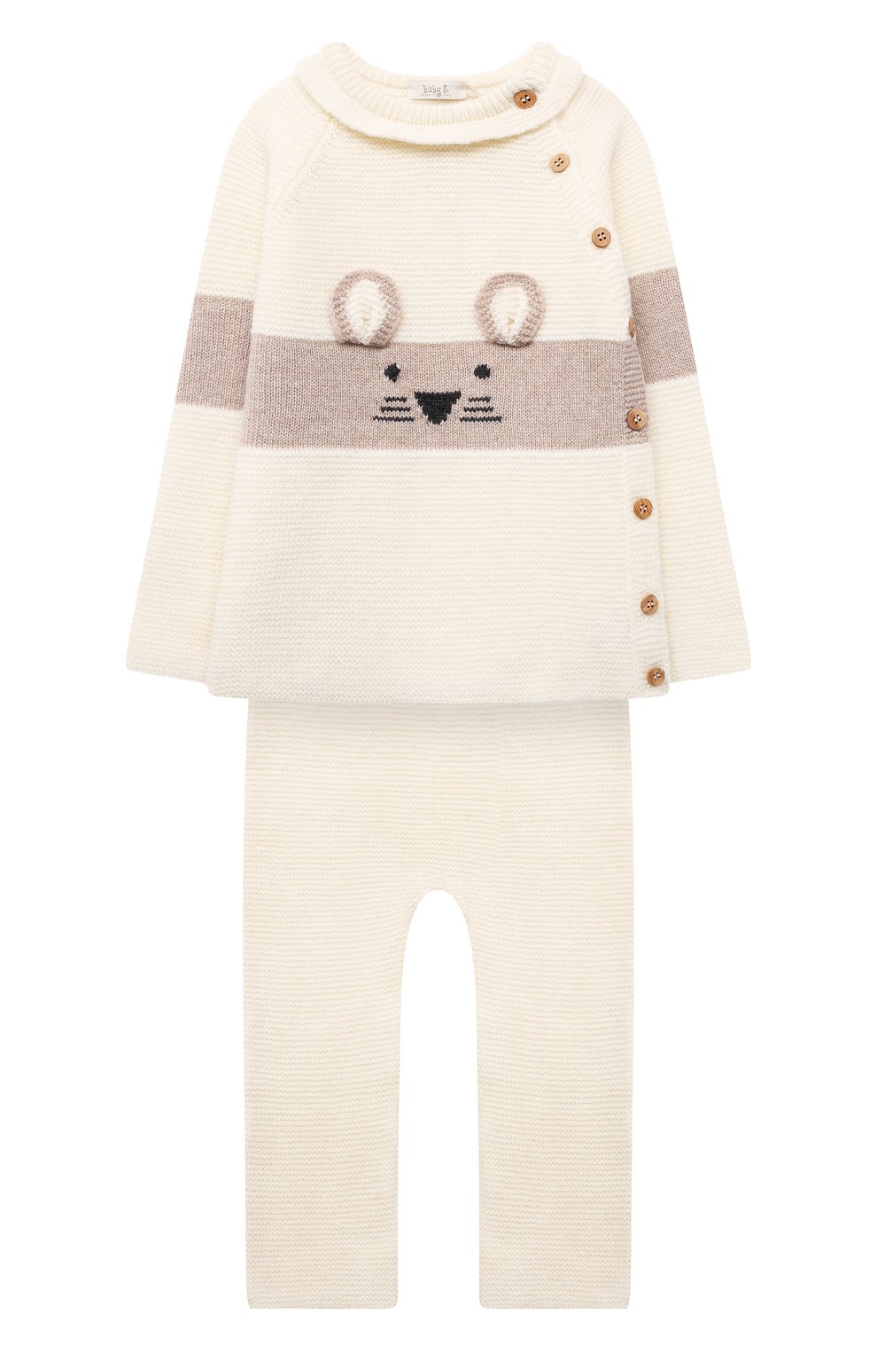 Детский комплект из пуловера и брюк BABY T белого цвета, арт. 21AI150C/1M-12M | Фото 1 (Кросс-КТ НВ: Костюм; Материал внешний: Шерсть; Рукава: Длинные)