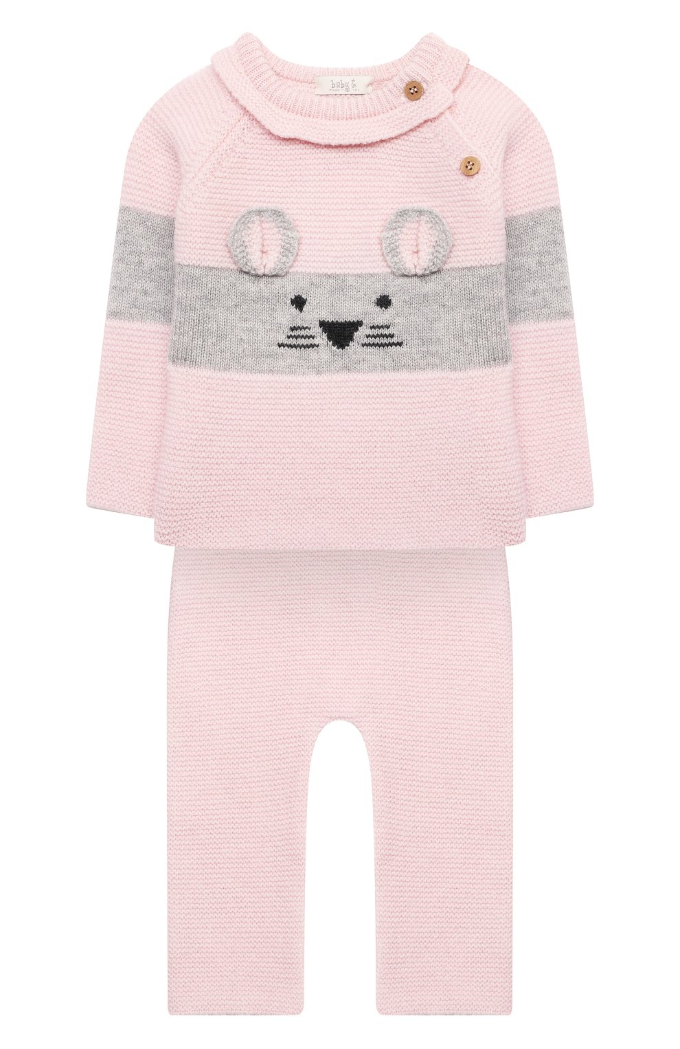 Детский комплект из пуловера и брюк BABY T розового цвета, арт. 21AI150C/18M-3A | Фото 1 (Кросс-КТ НВ: Костюм; Материал внешний: Шерсть; Рукава: Длинные)