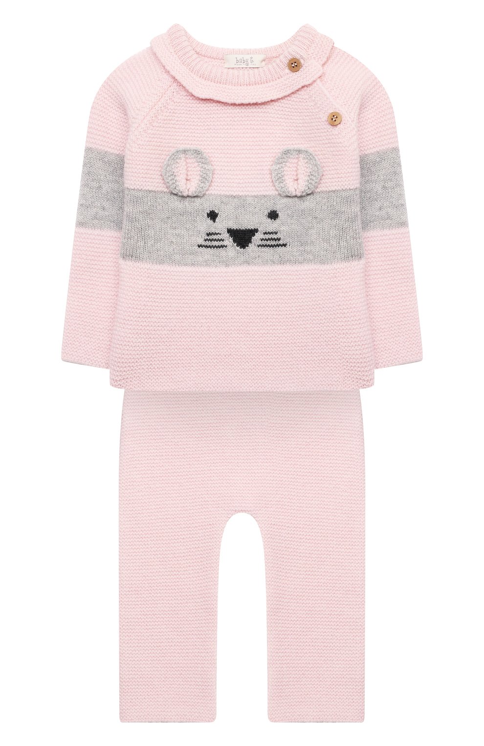 Детский комплект из пуловера и брюк BABY T розового цвета, арт. 21AI150C/18M-3A | Фото 1 (Кросс-КТ НВ: Костюм; Материал внешний: Шерсть; Рукава: Длинные)