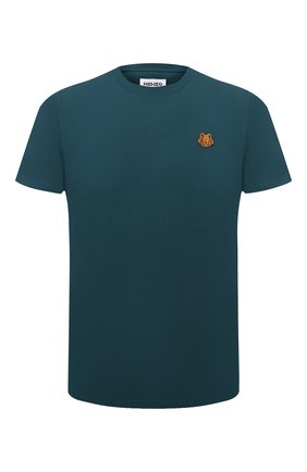 Мужская хлопковая футболка KENZO бирюзового цвета по цене 9255 руб., арт. FB55TS0034SA | Фото 1 Мужская хлопковая футболка KENZO бирюзового цвета, арт. FB55TS0034SA | Фото 1 (Материал внешний: Хлопок; Принт: Без принта; Рукава: Короткие; Стили: Кэжуэл; Длина (для топов): Стандартные)