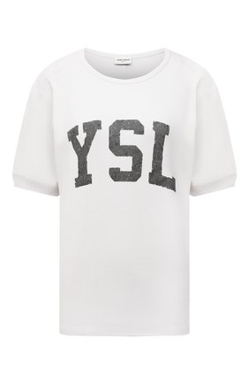 Женская хлопковая футболка SAINT LAURENT белого цвета, арт. 672370/Y36JG | Фото 1 (Материал внешний: Хлопок; Длина (для топов): Стандартные; Рукава: Короткие; Женское Кросс-КТ: Футболка-одежда; Принт: С принтом; Стили: Спорт-шик)