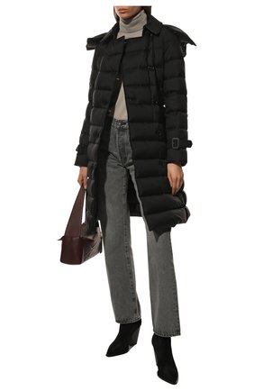 Женский пуховик BURBERRY черного цвета по цене 115000 руб., арт. 8044680 | Фото 2 Женский пуховик BURBERRY черного цвета, арт. 8044680 | Фото 2 (Рукава: Длинные; Материал утеплителя: Пух и перо; Материал внешний: Синтетический материал; Длина (верхняя одежда): До середины бедра; Материал подклада: Синтетический материал; Стили: Кэжуэл; Кросс-КТ: Пуховик)