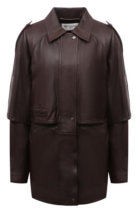 Женская кожаная куртка SAINT LAURENT темно-коричневого цвета по цене 468000 руб., арт. 660575/YCGD2 | Фото 1 Женская кожаная куртка SAINT LAURENT темно-коричневого цвета, арт. 660575/YCGD2 | Фото 1 (Рукава: Длинные; Длина (верхняя одежда): До середины бедра; Материал подклада: Купро; Стили: Гламурный; Женское Кросс-КТ: Замша и кожа; Материал внешний: Натуральная кожа)