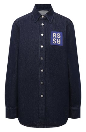 Женская джинсовая рубашка RAF SIMONS темно-синего цвета по цене 55200 руб., арт. 212-W242-10031 | Фото 1 Женская джинсовая рубашка RAF SIMONS темно-синего цвета, арт. 212-W242-10031 | Фото 1 (Рукава: Длинные; Длина (для топов): Удлиненные; Материал внешний: Хлопок; Стили: Кэжуэл; Кросс-КТ: Деним; Принт: С принтом; Женское Кросс-КТ: Рубашка-одежда)