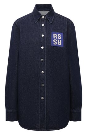 Женская джинсовая рубашка RAF SIMONS темно-синего цвета, арт. 212-W242-10031 | Фото 1 (Рукава: Длинные; Длина (для топов): Удлиненные; Материал внешний: Хлопок, Деним; Стили: Кэжуэл; Кросс-КТ: Деним; Женское Кросс-КТ: Рубашка-одежда; Принт: Без принта)