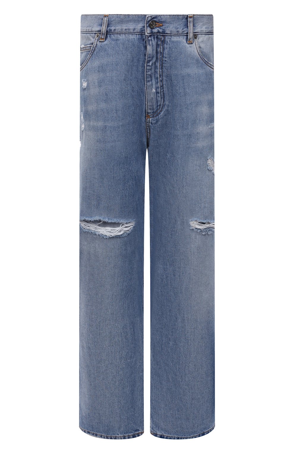 Мужские джинсы DOLCE & GABBANA голубого цвета, арт. GWVNXD/G8E00 | Фото 1 (Силуэт М (брюки): Широкие; Кросс-КТ: Деним; Длина (брюки, джинсы): Стандартные; Стили: Гранж; Материал внешний: Хлопок, Деним; Детали: Потертости)