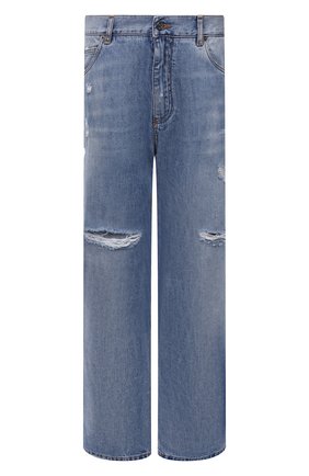 Мужские джинсы DOLCE & GABBANA голубого цвета, арт. GWVNXD/G8E00 | Фото 1 (Материал внешний: Хлопок, Деним; Длина (брюки, джинсы): Стандартные; Кросс-КТ: Деним; Детали: Потертости; Силуэт М (брюки): Широкие; Стили: Гранж)