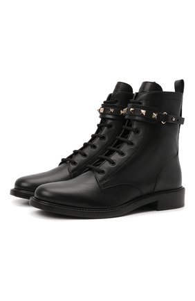 Женские кожаные ботинки rockstud VALENTINO черного цвета по цене 85300 руб., арт. WW2S0CV2/VRV | Фото 1 Женские кожаные ботинки rockstud VALENTINO черного цвета, арт. WW2S0CV2/VRV | Фото 1 (Каблук высота: Низкий; Подошва: Плоская; Материал внутренний: Натуральная кожа; Женское Кросс-КТ: Военные ботинки)