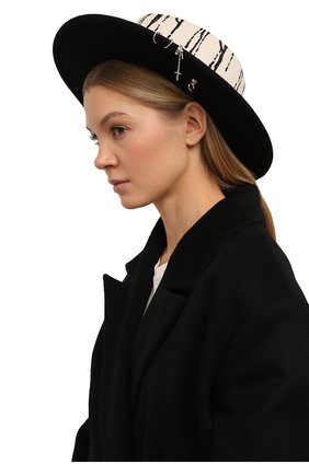 Женская фетровая шляпа drop punk cross COCOSHNICK HEADDRESS черно-белого цвета, арт. drop-pc2 | Фото 2 (Материал: Шерсть, Текстиль)