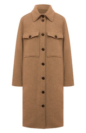 Женское шерстяное пальто BOSS бежевого цвета, арт. 50461963 | Фото 1 (Длина (верхняя одежда): До колена; Материал внешний: Шерсть; Рукава: Длинные; Стили: Кэжуэл; 1-2-бортные: Однобортные)