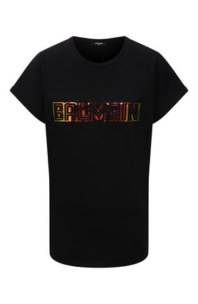 Женская хлопковая футболка BALMAIN черного цвета по цене 38100 руб., арт. WF0EF010/B098 | Фото 1 Женская хлопковая футболка BALMAIN черного цвета, арт. WF0EF010/B098 | Фото 1 (Рукава: Короткие; Длина (для топов): Стандартные; Материал внешний: Хлопок; Стили: Спорт-шик; Принт: С принтом; Женское Кросс-КТ: Футболка-одежда)