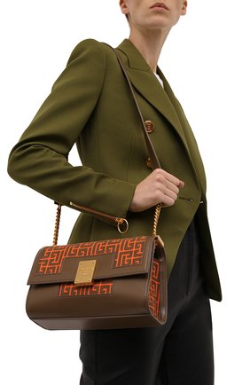 Женская сумка 1945 medium BALMAIN оранжевого цвета, арт. WN0BK652/TJGH | Фото 2 (Ремень/цепочка: На ремешке; Размер: medium; Материал: Текстиль; Сумки-технические: Сумки через плечо)