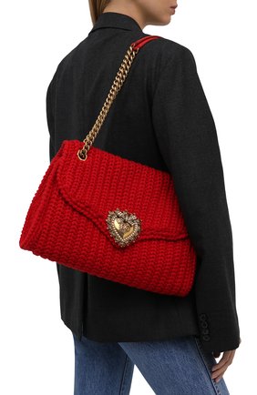 Женская сумка devotion DOLCE & GABBANA красного цвета, арт. BB6949/AQ144 | Фото 2 (Ремень/цепочка: На ремешке; Материал: Текстиль; Размер: large; Сумки-технические: Сумки через плечо)