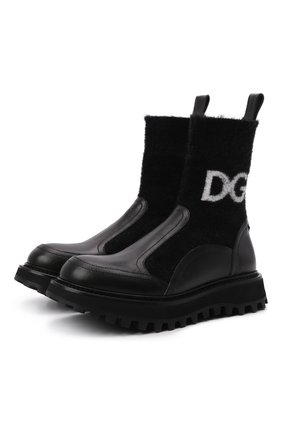 Женские комбинированные ботинки bernini DOLCE & GABBANA черного цвета по цене 69050 руб., арт. CT0835/AQ589 | Фото 1 Женские комбинированные ботинки bernini DOLCE & GABBANA черного цвета, арт. CT0835/AQ589 | Фото 1 (Материал внешний: Текстиль; Материал внутренний: Натуральная кожа; Подошва: Платформа; Каблук тип: Устойчивый; Каблук высота: Низкий)