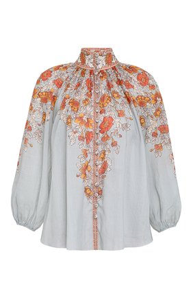 Женская блузка ZIMMERMANN серо-голубого цвета по цене 44750 руб., арт. 2652TAND/ | Фото 1 Женская блузка ZIMMERMANN серо-голубого цвета, арт. 2652TAND/ | Фото 1 (Стили: Бохо; Материал внешний: Растительное волокно; Принт: С принтом; Рукава: Длинные; Женское Кросс-КТ: Блуза-одежда)