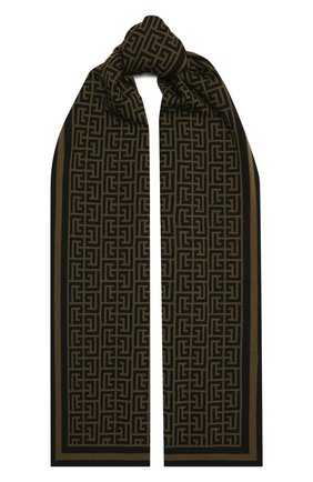 Мужской шерстяной шарф BALMAIN хаки цвета по цене 44400 руб., арт. WH0XG000/K036 | Фото 1 Мужской шерстяной шарф BALMAIN хаки цвета, арт. WH0XG000/K036 | Фото 1 (Материал: Шерсть, Текстиль; Кросс-КТ: шерсть)