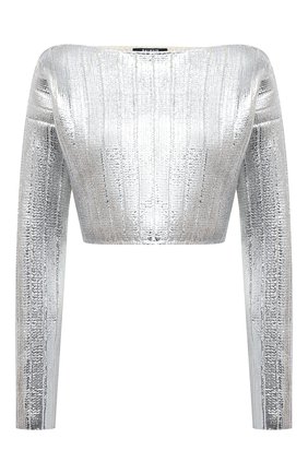 Женский пуловер BALMAIN серебряного цвета по цене 95800 руб., арт. WF0KA020/K334 | Фото 1 Женский пуловер BALMAIN серебряного цвета, арт. WF0KA020/K334 | Фото 1 (Материал внешний: Лиоцелл, Шерсть; Длина (для топов): Укороченные; Рукава: Длинные; Стили: Гламурный; Кросс-КТ: Трикотаж; Женское Кросс-КТ: Пуловер-одежда)