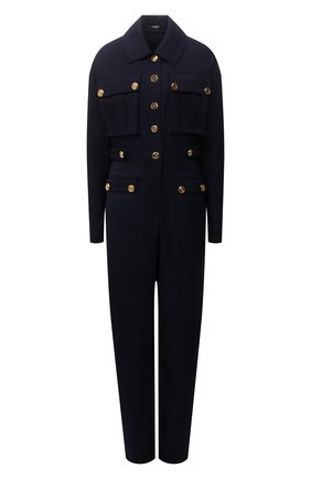 Женский шерстяной комбинезон BALMAIN темно-синего цвета по цене 250500 руб., арт. WF0PY060/W105 | Фото 1 Женский шерстяной комбинезон BALMAIN темно-синего цвета, арт. WF0PY060/W105 | Фото 1 (Материал внешний: Шерсть; Материал подклада: Вискоза; Длина (брюки, джинсы): Стандартные; Рукава: Длинные; Стили: Гламурный; Случай: Вечерний; Женское Кросс-КТ: Комбинезон-одежда)