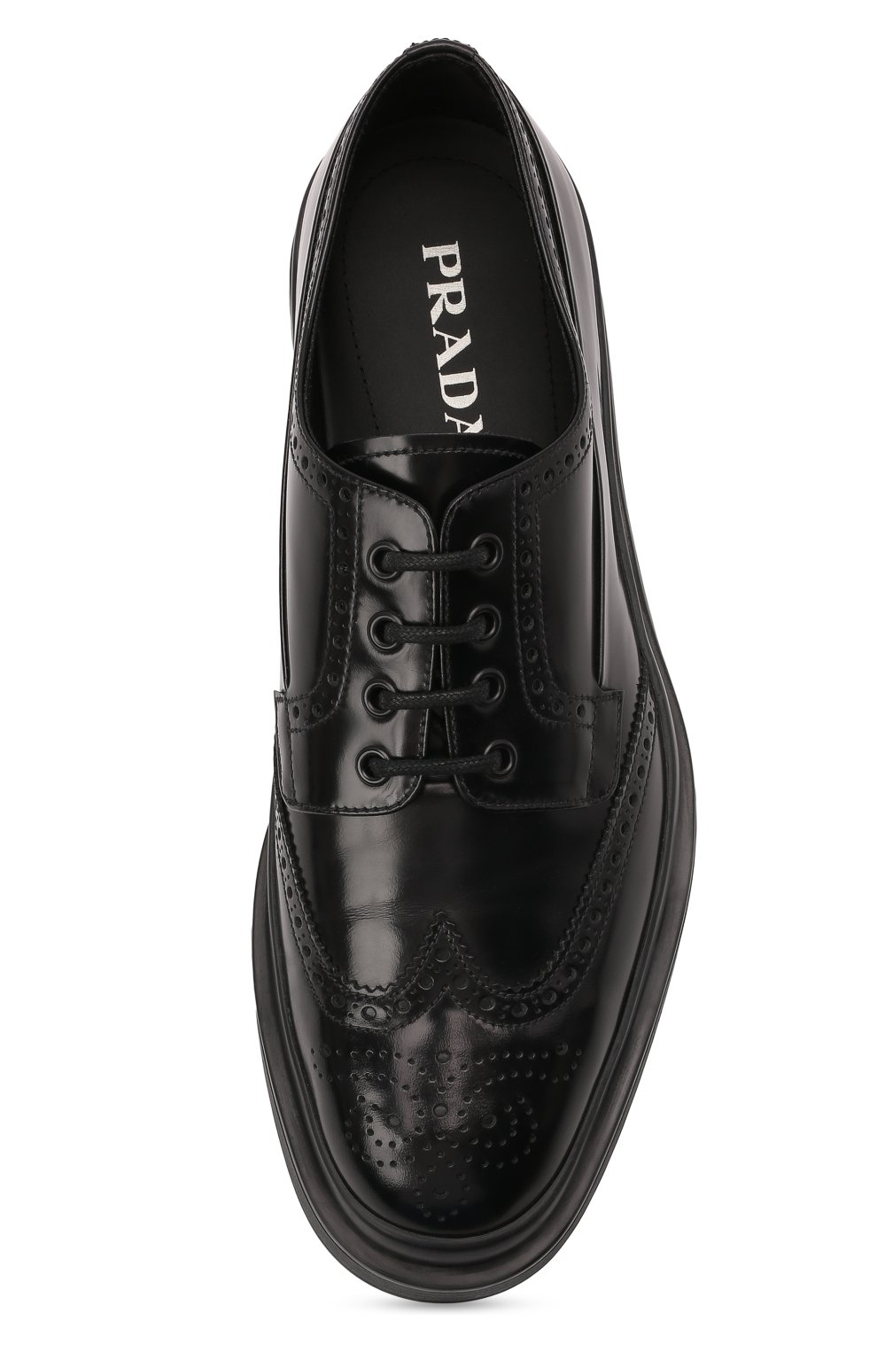 Мужские кожаные дерби PRADA черного цвета, арт. 2EE312-P39-F0002 | Фото 4 (Материал внешний: Кожа; Мужское Кросс-КТ: Броги-обувь; Стили: Классический)