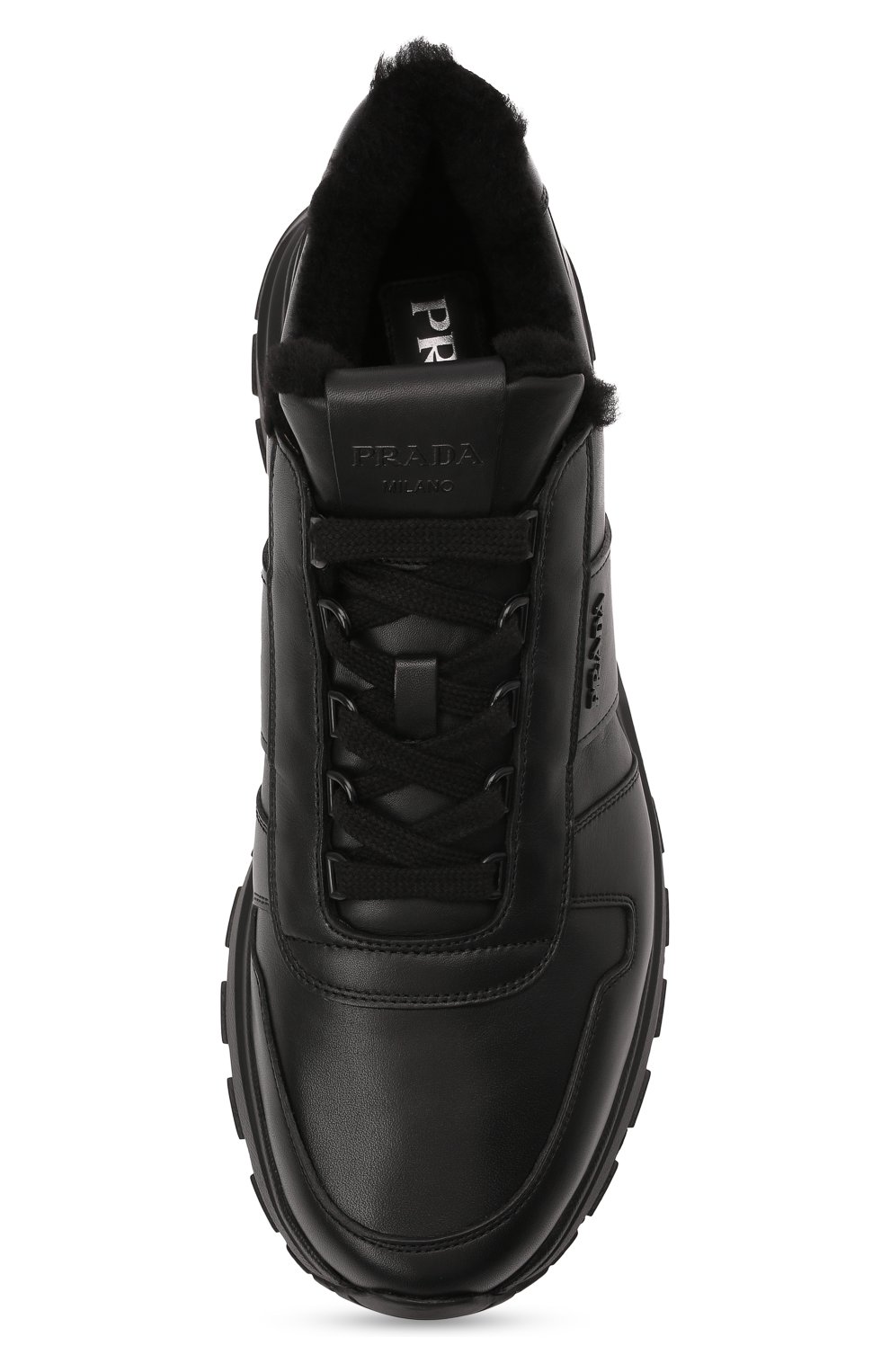 Мужские кожаные кроссовки prax 01 PRADA черного цвета, арт. 4E3579-3LEN-F0002-A000 | Фото 4 (Материал внешний: Кожа; Материал утеплителя: Натуральный мех; Стили: Классический)