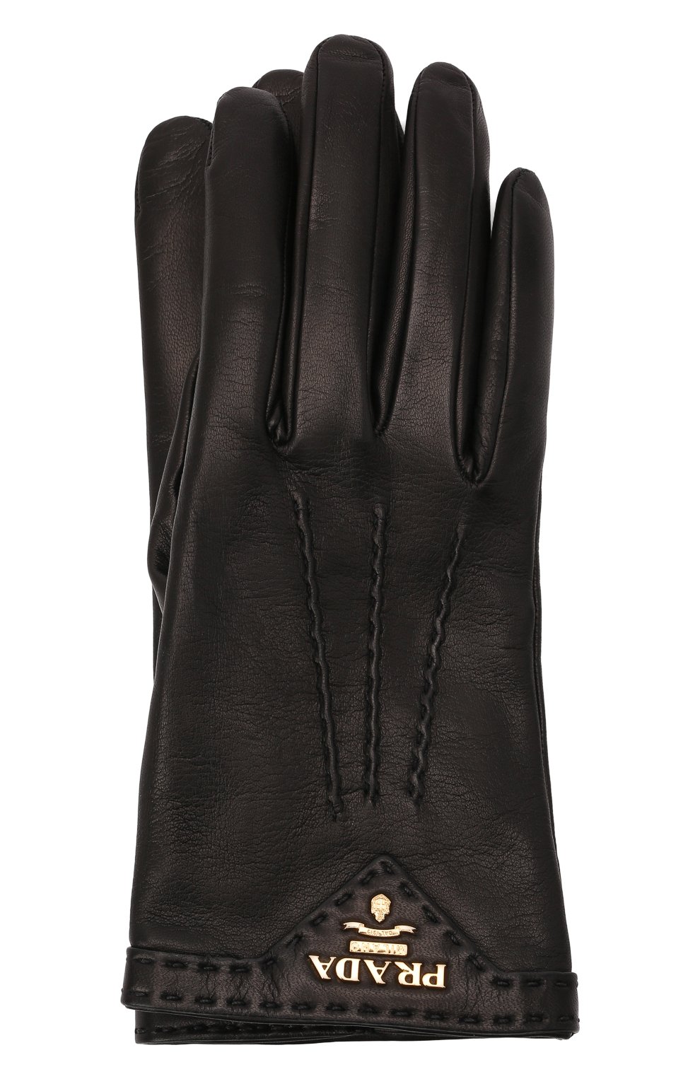 Женские кожаные перчатки PRADA черного цвета, арт. 1GG46C-038-F0002 | Фото 1 (Материал: Натуральная кожа)