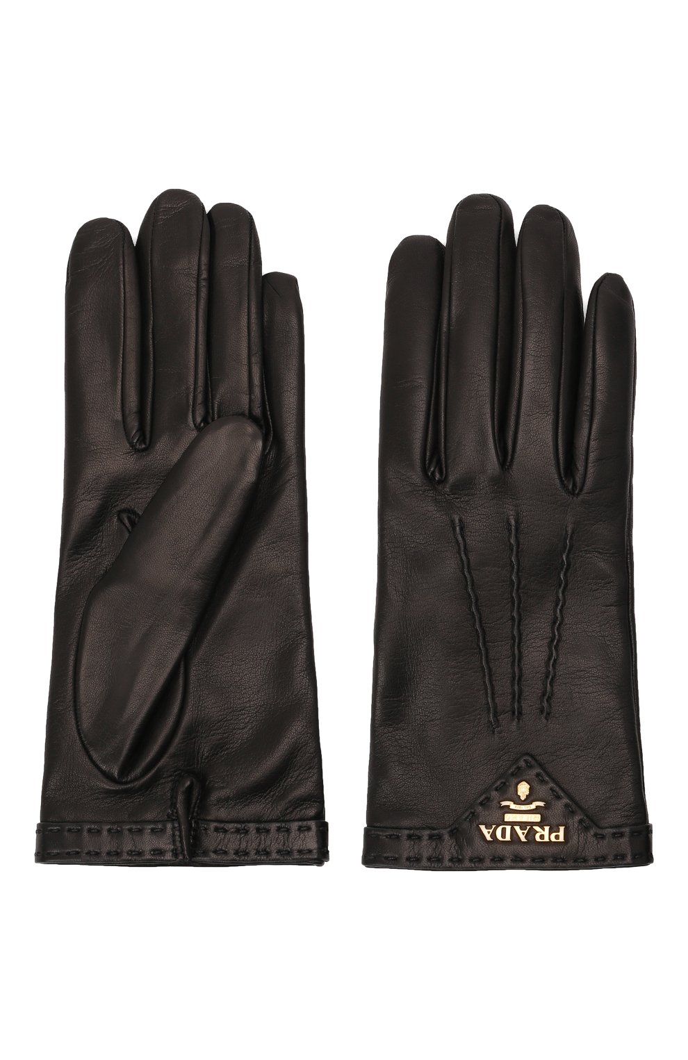 Женские кожаные перчатки PRADA черного цвета, арт. 1GG46C-038-F0002 | Фото 2 (Материал: Натуральная кожа)