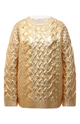 Женский шерстяной свитер VALENTINO золотого цвета по цене 183000 руб., арт. WB0KC27N6SP | Фото 1 Женский шерстяной свитер VALENTINO золотого цвета, арт. WB0KC27N6SP | Фото 1 (Длина (для топов): Стандартные; Материал внешний: Шерсть; Рукава: Длинные; Стили: Гламурный; Женское Кросс-КТ: Свитер-одежда)