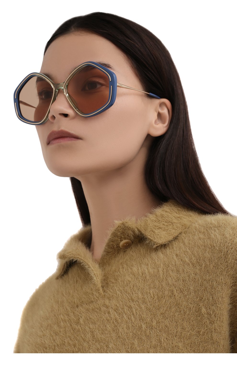Женские солнцезащитные очки CHLOÉ синего цвета, арт. CH0061S | Фото 2 (Тип очков: С/з; Оптика Гендер: оптика-женское; Очки форма: Круглые)