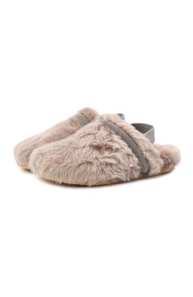 Детские домашние туфли BRUNELLO CUCINELLI бежевого цвета по цене 44350 руб., арт. BZMRAZG044 | Фото 1 Детские домашние туфли BRUNELLO CUCINELLI бежевого цвета, арт. BZMRAZG044 | Фото 1 (Материал внутренний: Натуральная кожа; Материал внешний: Натуральный мех; Материал утеплителя: Натуральный мех; Кросс-КТ: тапочки)