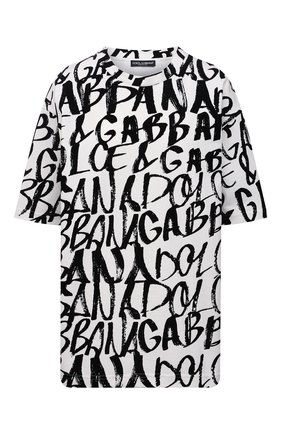 Женская хлопковая футболка DOLCE & GABBANA черно-белого цвета по цене 69950 руб., арт. F8015T/G7A5G | Фото 1 Женская хлопковая футболка DOLCE & GABBANA черно-белого цвета, арт. F8015T/G7A5G | Фото 1 (Материал внешний: Хлопок; Рукава: Короткие; Длина (для топов): Удлиненные; Принт: С принтом; Стили: Спорт-шик)