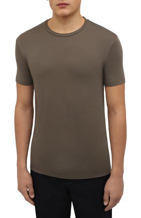 Мужская футболка из вискозы TOM FORD хаки цвета, арт. BY278/TFJ209 | Фото 3 (Принт: Без принта; Рукава: Короткие; Длина (для топов): Стандартные; Материал внешний: Вискоза; Стили: Кэжуэл)