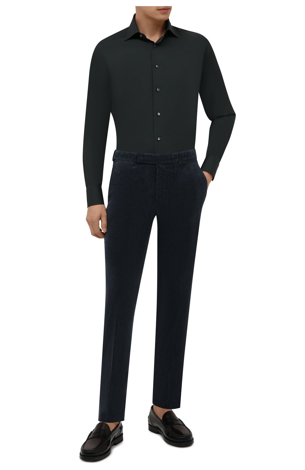Мужские брюки из хлопка и кашемира ERMENEGILDO ZEGNA темно-синего цвета, арт. 865F14/77TB12 | Фото 2 (Длина (брюки, джинсы): Стандартные; Материал внешний: Хлопок; Стили: Классический; Случай: Формальный)