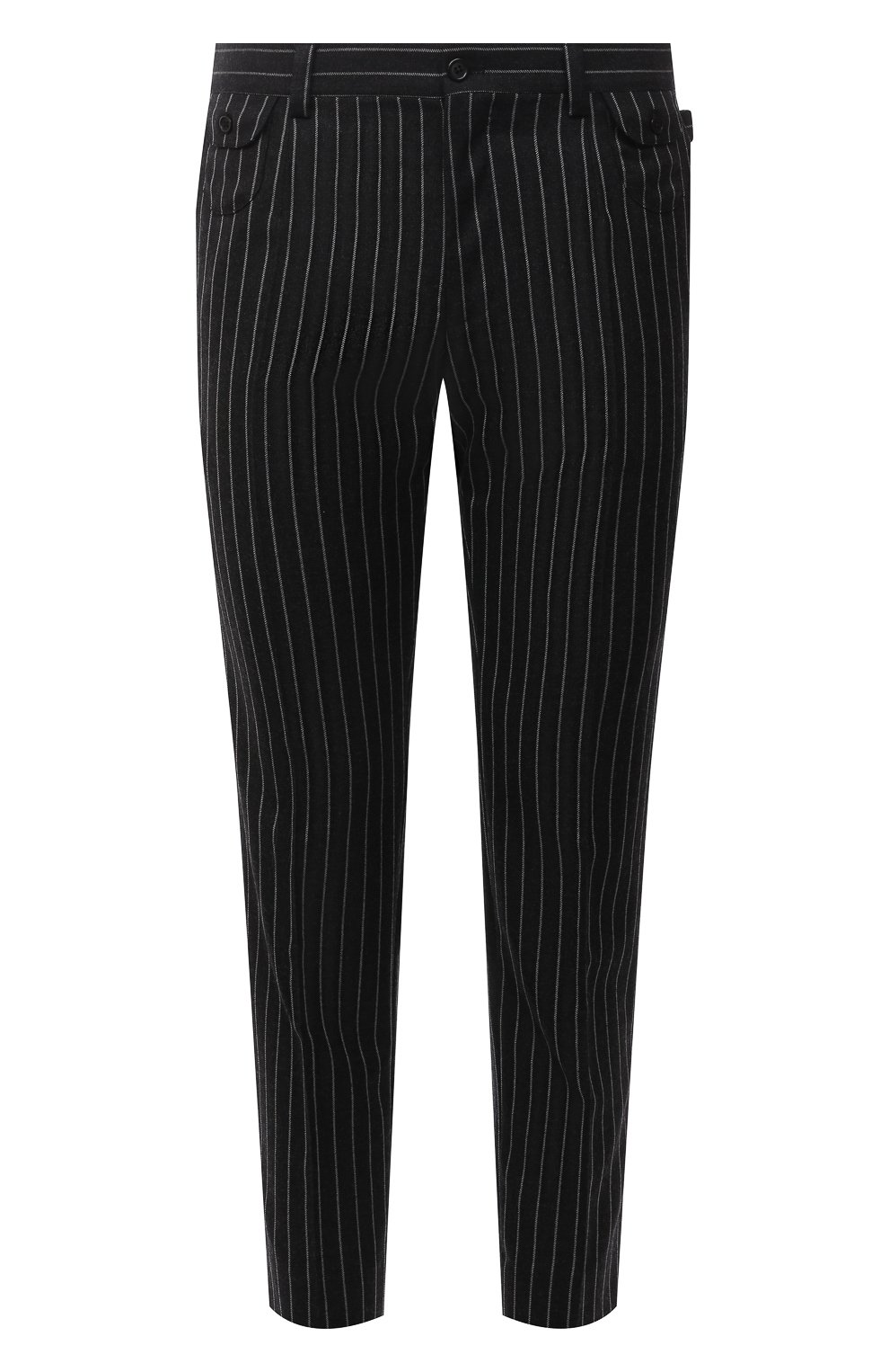 Мужские шерстяные брюки DOLCE & GABBANA темно-серого цвета, арт. GWBQET/FR2XI | Фото 1 (Материал внешний: Шерсть; Длина (брюки, джинсы): Стандартные; Стили: Классический; Случай: Формальный; Материал подклада: Вискоза)
