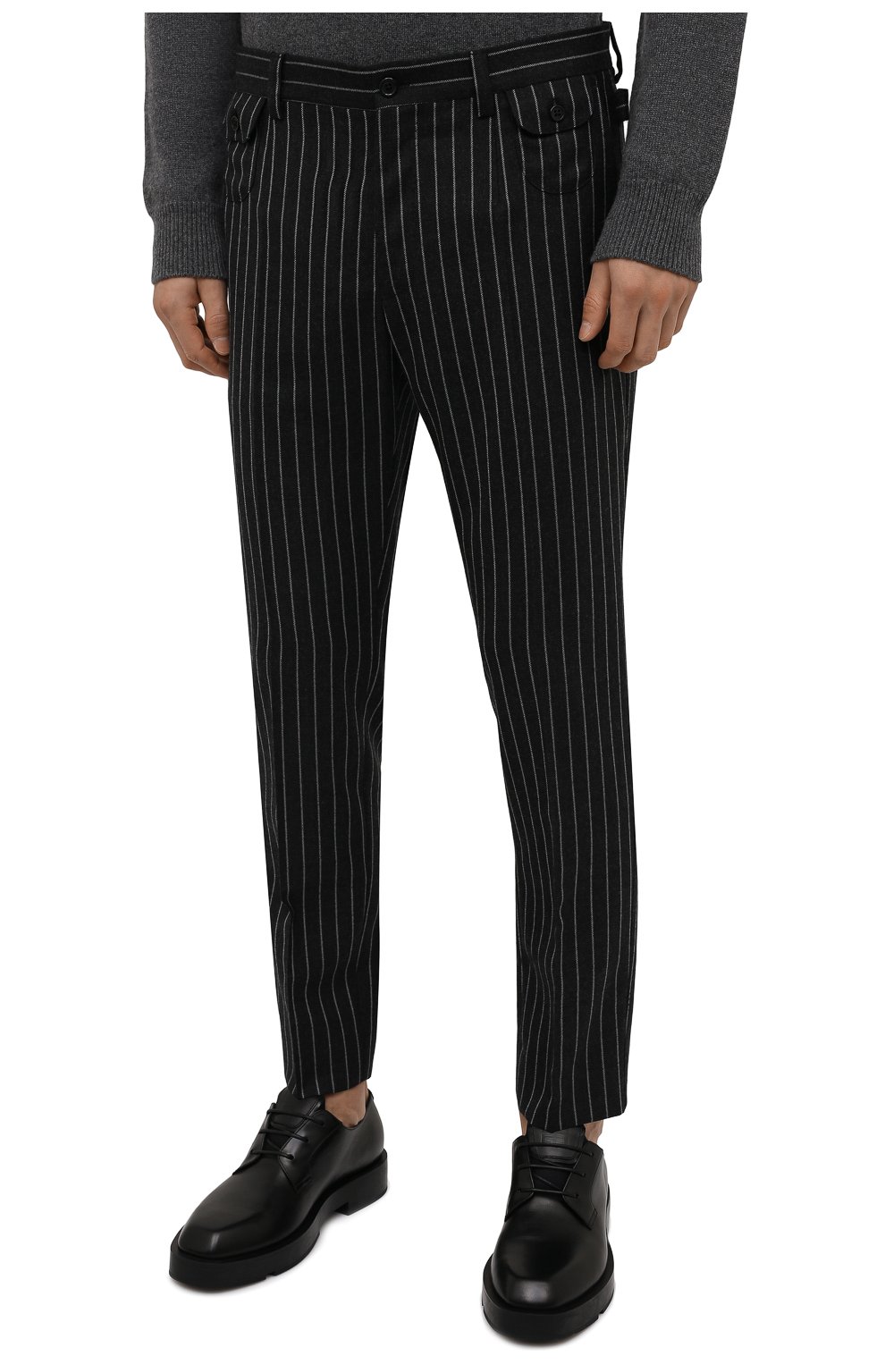 Мужские шерстяные брюки DOLCE & GABBANA темно-серого цвета, арт. GWBQET/FR2XI | Фото 3 (Материал внешний: Шерсть; Длина (брюки, джинсы): Стандартные; Стили: Классический; Случай: Формальный; Материал подклада: Вискоза)
