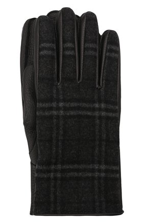 Мужские комбинированные перчатки BURBERRY темно-серого цвета, арт. 8046079 | Фото 1 (Материал: Шерсть, Текстиль; Мужское Кросс-КТ: Кожа и замша)