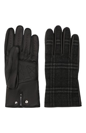 Мужские комбинированные перчатки BURBERRY темно-серого цвета, арт. 8046079 | Фото 2 (Материал: Шерсть, Текстиль; Мужское Кросс-КТ: Кожа и замша)