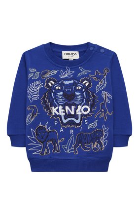 Детский хлопковый свитшот KENZO синего цвета по цене 14250 руб., арт. K05091 | Фото 1 Детский хлопковый свитшот KENZO синего цвета, арт. K05091 | Фото 1 (Рукава: Длинные; Материал внешний: Хлопок)