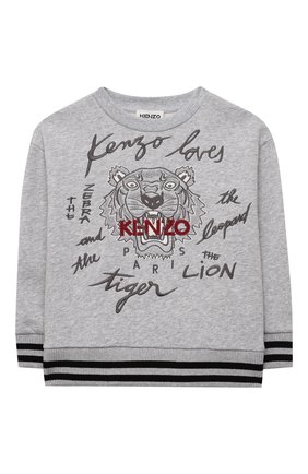 Детский хлопковый свитшот KENZO серого цвета по цене 16150 руб., арт. K25156 | Фото 1 Детский хлопковый свитшот KENZO серого цвета, арт. K25156 | Фото 1 (Материал внешний: Хлопок; Рукава: Длинные; Мальчики Кросс-КТ: Толстовка-одежда)