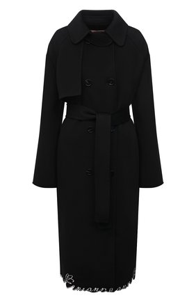 Женское шерстяное пальто ERMANNO FIRENZE черного цвета, арт. D39ET CP11VIN | Фото 1 (Материал внешний: Шерсть; Рукава: Длинные; Длина (верхняя одежда): До колена; Стили: Гламурный; 1-2-бортные: Двубортные)