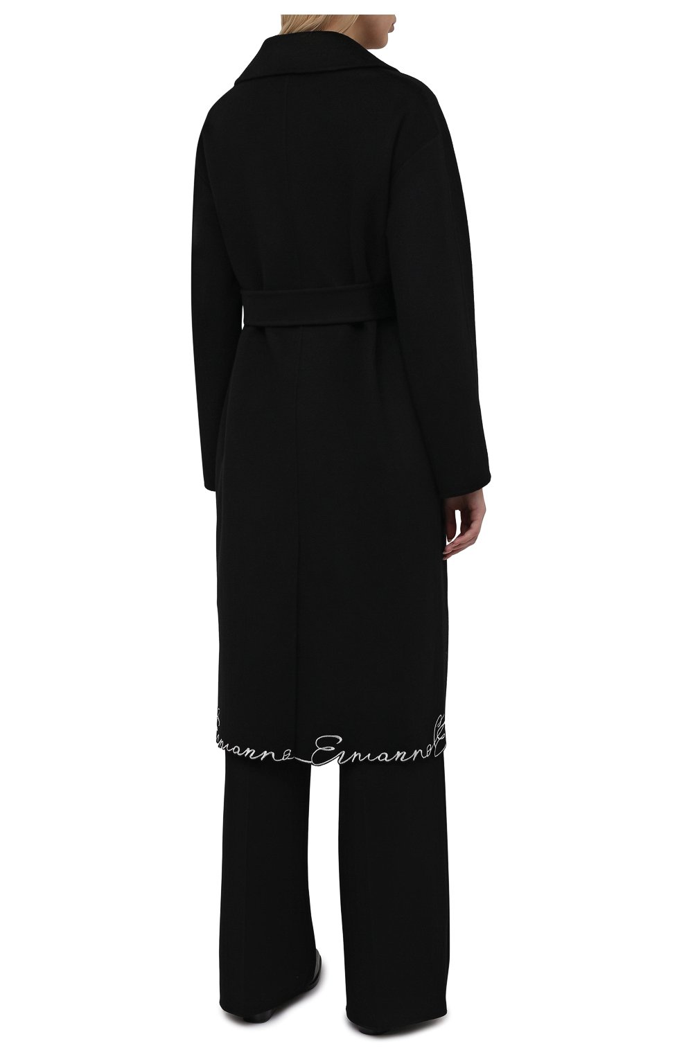 Женское шерстяное пальто ERMANNO FIRENZE черного цвета, арт. D39ET CP11VIN | Фото 4 (Материал внешний: Шерсть; Рукава: Длинные; Стили: Гламурный; Длина (верхняя одежда): До колена; 1-2-бортные: Двубортные)