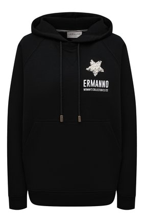 Женский хлопковое худи ERMANNO FIRENZE черного цвета по цене 26550 руб., арт. D39ET FL071FEL | Фото 1 Женский хлопковое худи ERMANNO FIRENZE черного цвета, арт. D39ET FL071FEL | Фото 1 (Длина (для топов): Стандартные; Материал внешний: Хлопок; Рукава: Длинные; Стили: Спорт-шик; Женское Кросс-КТ: Худи-одежда, Худи-спорт)