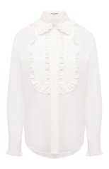 Женская блузка из хлопка и шелка SAINT LAURENT белого цвета, арт. 656972/Y3D31 | Фото 1 (Рукава: Длинные; Принт: Без принта; Длина (для топов): Стандартные; Материал внешний: Хлопок; Стили: Классический, Романтичный; Женское Кросс-КТ: Блуза-одежда)